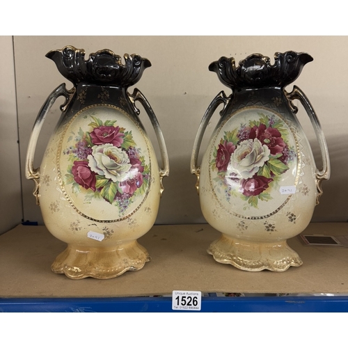 1526 - A pair of Victorian/Edwardian floral vases