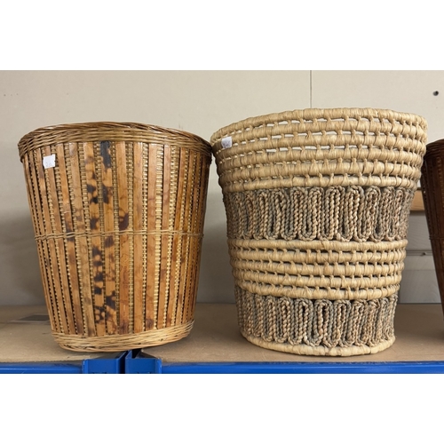 1532 - 4 vintage wicker waste paper bins & a plant stand