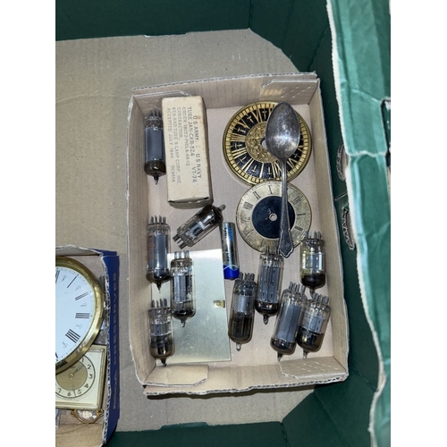 1550 - A box of clock parts, radio valves & brass fittings