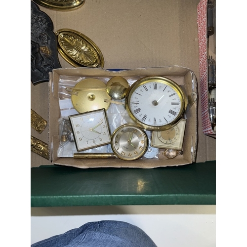 1550 - A box of clock parts, radio valves & brass fittings