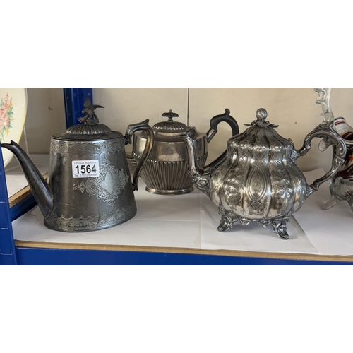 1564 - 3 vintage silver plate teapots