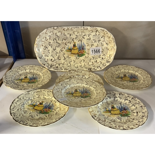 1566 - A vintage Palissy pottery sandwich set featuring a Crinoline lady