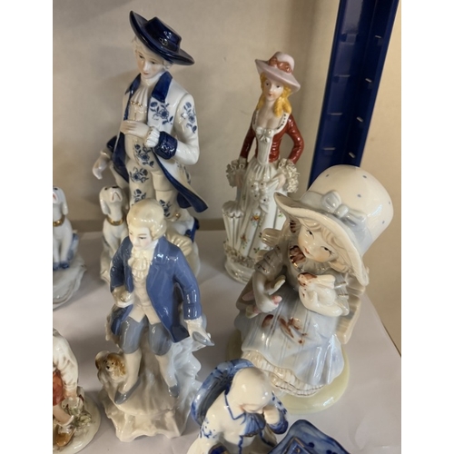 1567 - A quantity of Continental ceramic figures including blue & white