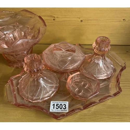 1503 - An art deco glass dressing table trinket set