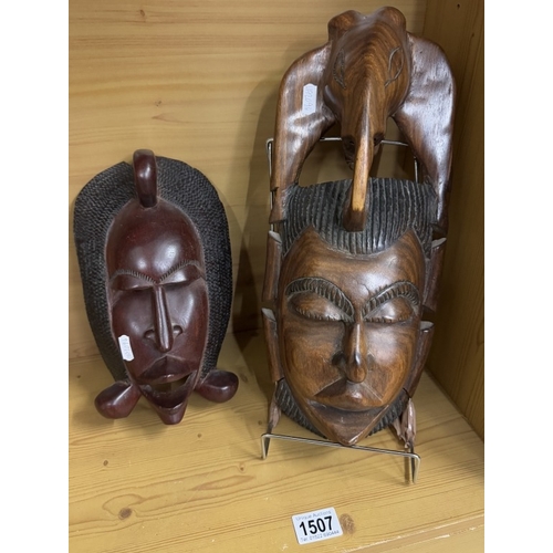 1507 - 2 carved wood tribal masks