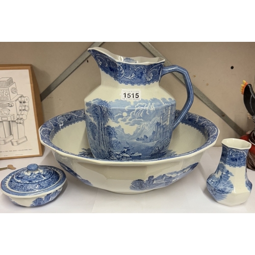 1515 - A blue & white jug & bowl etc.