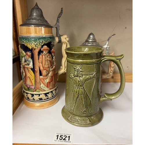 1521 - 2 beer steins with lids & 1 other