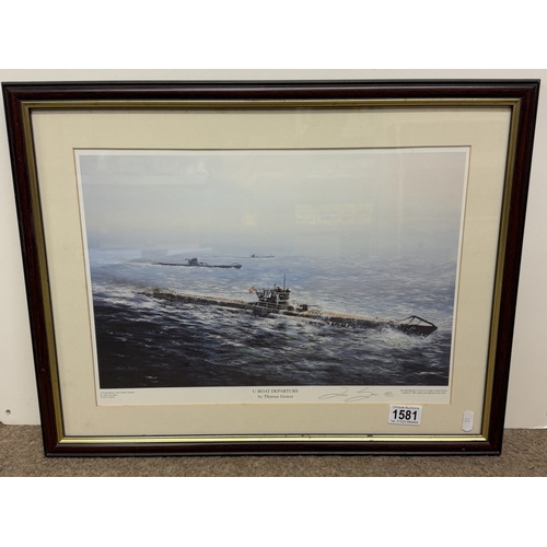 1581 - A framed & glazed nautical print titled 'U-Boat Departure' by Thomas Gower 388/1500