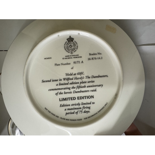 1596 - A quantity of Royal Worcester aircraft plates, pink Wedgwood thimbles & hallmarked silver RAF badmin... 