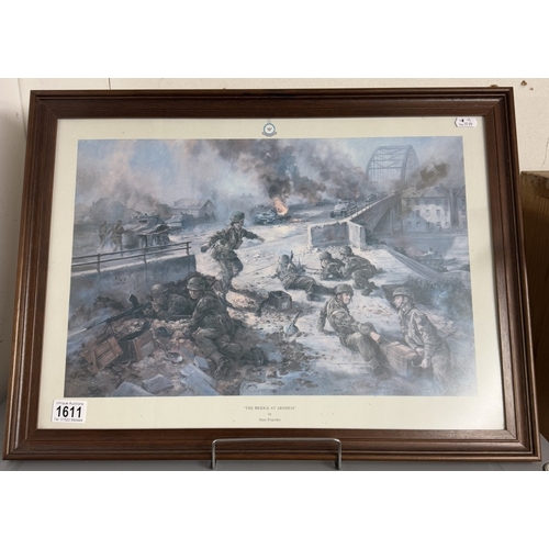 1611 - A framed & glazed signed print 'The bridge at Arnhem' by Alan Frearley