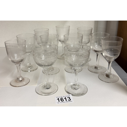 1613 - A quantity of old hand made glasses