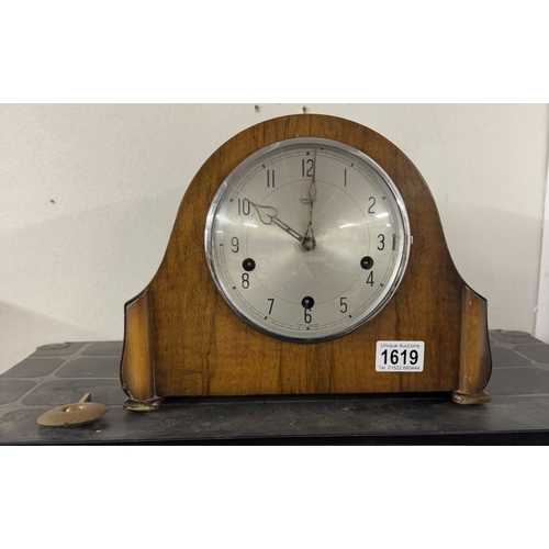 1619 - A Smiths mantle clock with key & pendulum