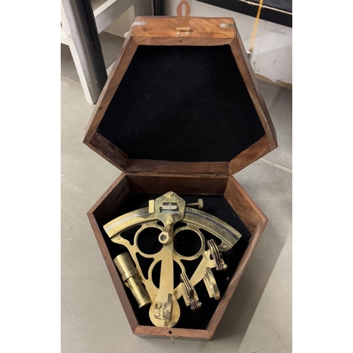 1627 - A brass sextant in teak box