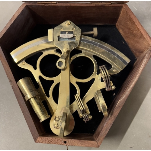 1627 - A brass sextant in teak box