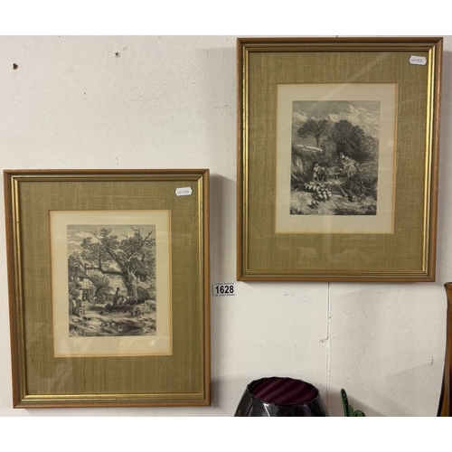 1628 - 2 framed engravings of by gone farming scenes