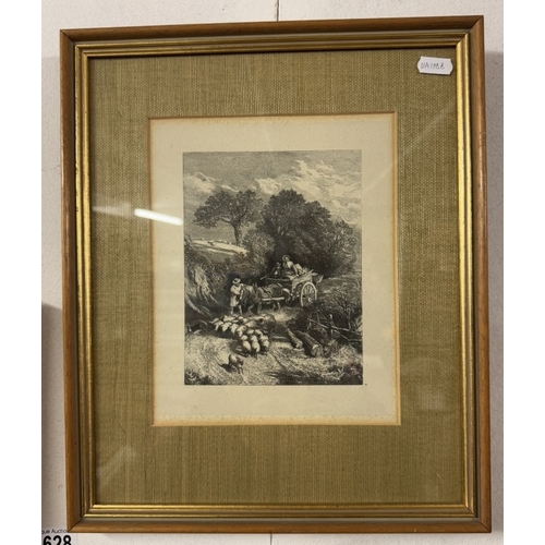 1628 - 2 framed engravings of by gone farming scenes