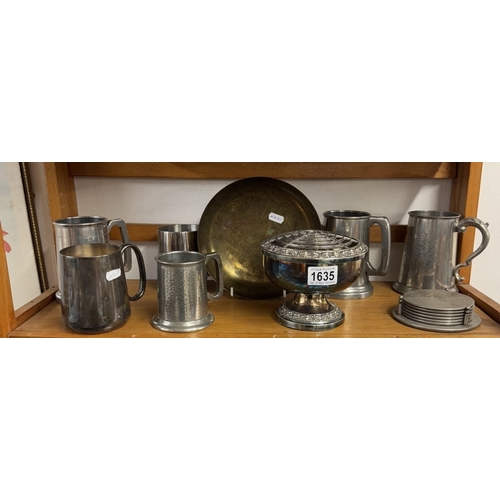 1635 - A quantity of silver plate tankards etc.