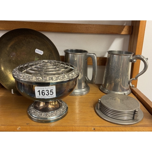 1635 - A quantity of silver plate tankards etc.