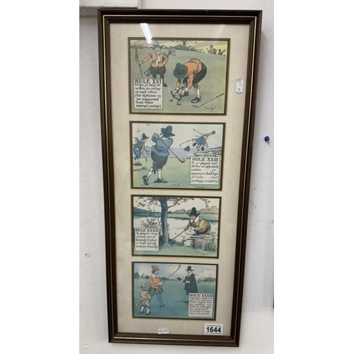 1644 - A collage of 4 'Puritan' golfing rule cartoons as a glazed & framed picture