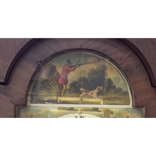 1830 - A 30 hour arched dial grandfather clock featuring a hunting scene.