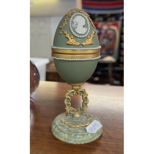 1919 - 2 Art glass paperweights & a quantity of oval decoration including a marble lighter (top loose)