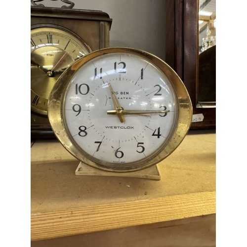 1976 - 3 Clocks including mantel, carriage & an alarm clock