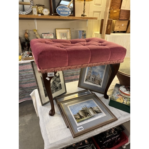 1993 - A vintage pink draylon deep buttoned bedroom stool