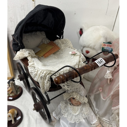 1647 - A Doll's pram, 2 Dolls & a Teddy