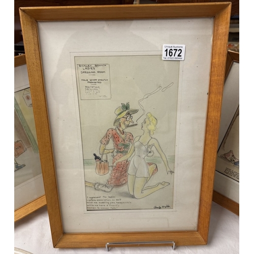 1672 - 3 vintage satirical military watercolours by Andy Wylie