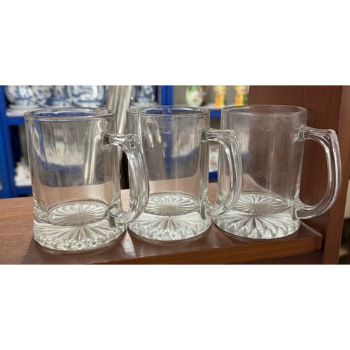 1692 - A set of 8 advertising glasses & 6 handled beer glasses