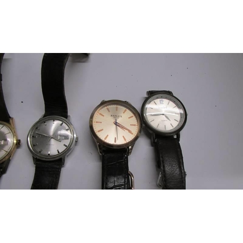 1076 - Five gent's watches including Accurist, Waltham, Reflex etc.,