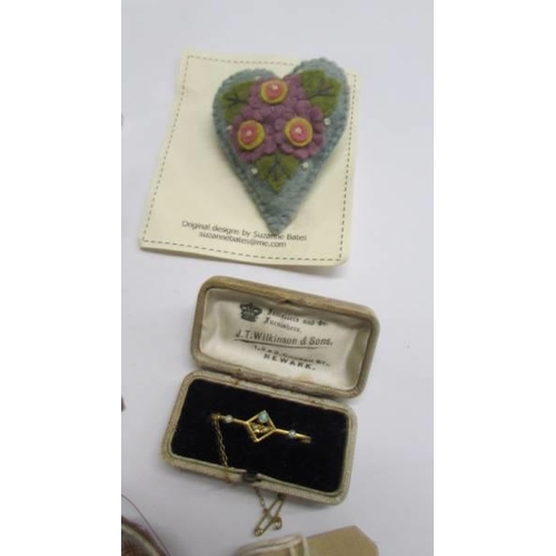 1097 - A boxed 9ct gold brooch set stones, costume jewellery etc.,