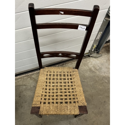 1740A - A dark oak hall chair with rope twist seat