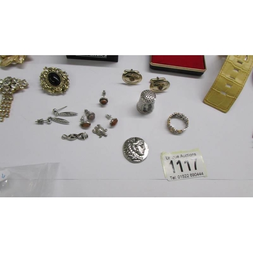 1117 - A mixed lot of costume jewellery, silver items, dress watches etc.,