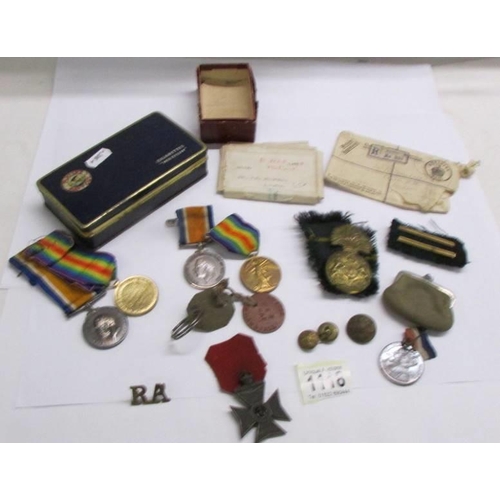 1118 - Two WW1 medals and dog tags for 201391 Pte F. e. Marshall R. S. Fus., 2 WW1 medals for 41006 Pte W C... 