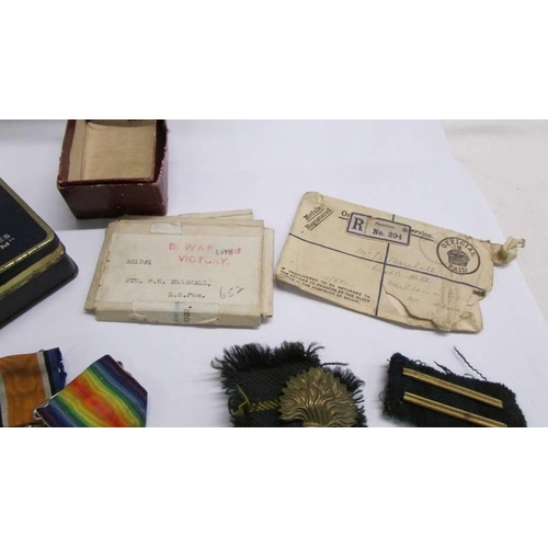 1118 - Two WW1 medals and dog tags for 201391 Pte F. e. Marshall R. S. Fus., 2 WW1 medals for 41006 Pte W C... 