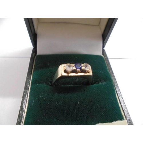 1131 - A vintage blue/white stone set ring in 9ct gold, Birmingham hall mark, size M, 2.1 grams.