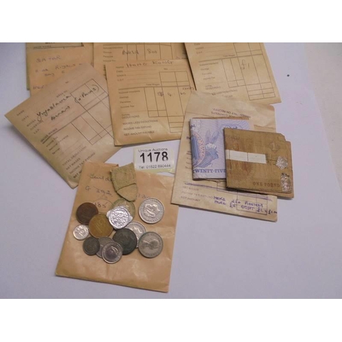 1178 - A quantity of coins and bank notes in sealed envelopes, Europe, Falklands, Turkey, Hong Kong etc.,