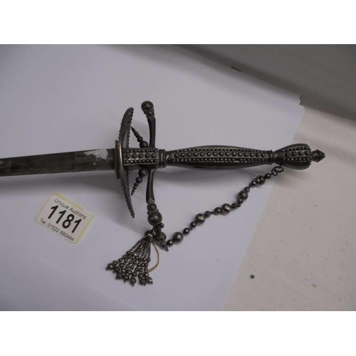 1181 - A steel court sword with beaded hilt and faceted stud decoration.