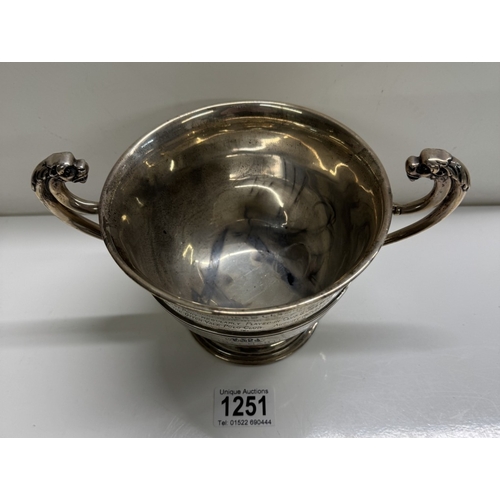 1251 - A silver two handled cup for polo dated 1904 Otter Vale Polo Club. 15.55 oz / 440 grams