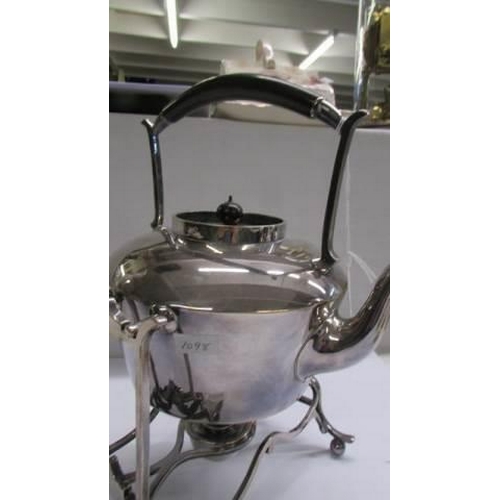 1205 - A silver plate spirit kettle with burner.