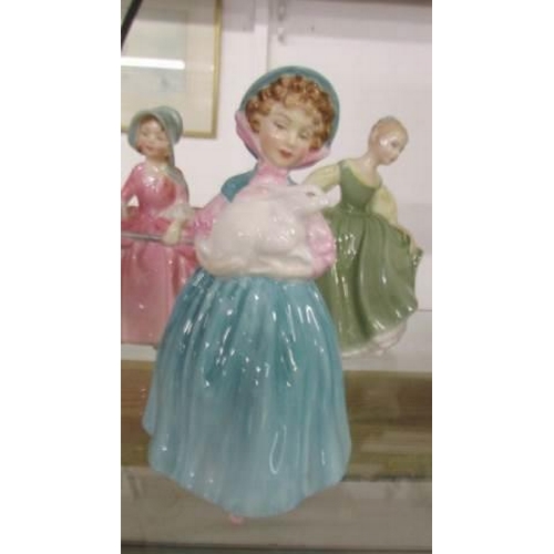 1225 - 7 small Royal Doulton figure - Bo-Peep, Fair Maiden, Bunny, Goody Two Shoes, Valerie, ivy and Boy Bl... 