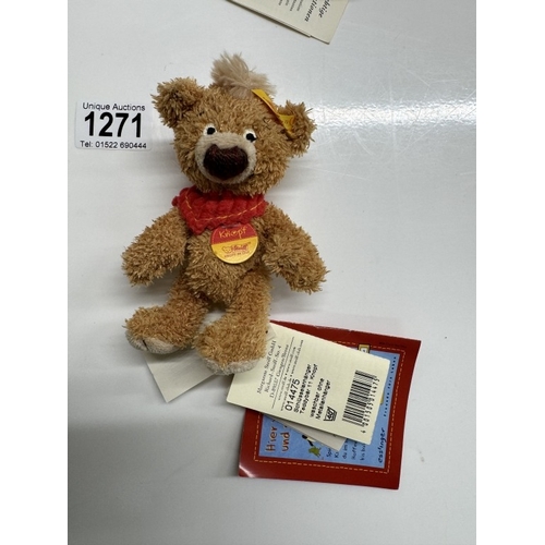 1271 - 3 Steiff keyrings and a Steiff bear