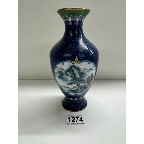 1274 - A 20cm tall Cloissonne' vase