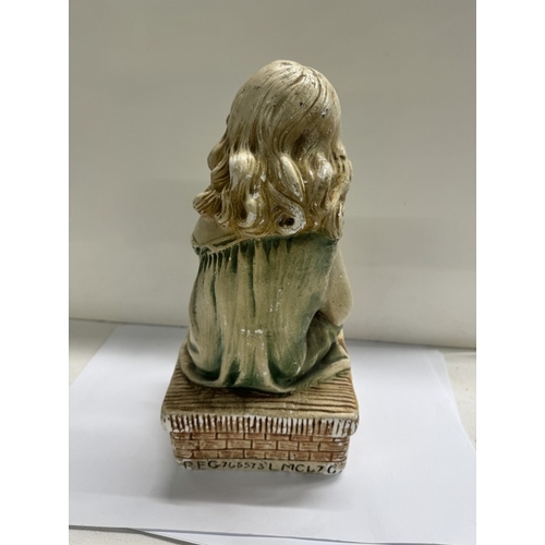 1278 - A vintage chalkware figure of a seated girl with dog 'Say Please' . Reg no 765573 LMC 47G