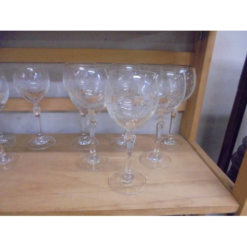 1297 - A set of 6 engraved champagne glasses, 2 sets of 6 engraved wine glasses, 2 sets of 6 crystal sherry... 