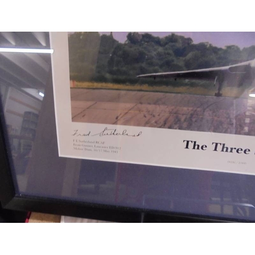 1343 - A framed and glazed signed limited edition print entitled 'The Three Sisters', Lancaster Vulcan, 003... 