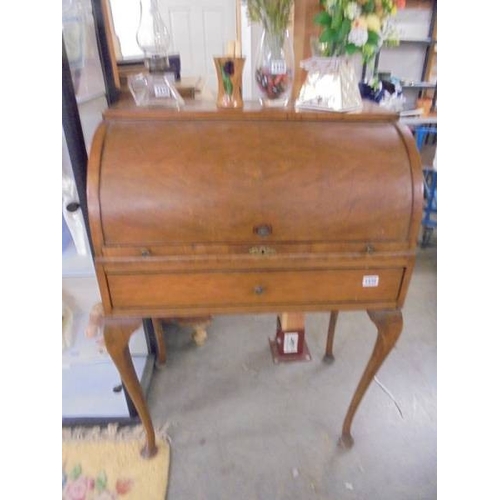 1436 - An early 20th century mahogan dome top bureau on Queen Anne style legs.