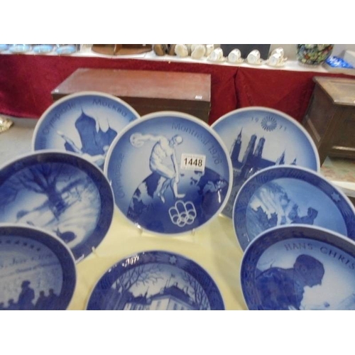 1448 - Ten boxed 1970's Royal Copenhagen blue & white plates, some with dates, some relate to Olympic games... 