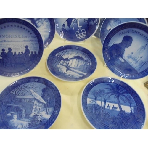 1448 - Ten boxed 1970's Royal Copenhagen blue & white plates, some with dates, some relate to Olympic games... 